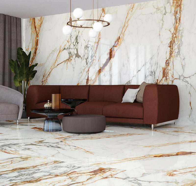 Marmerlook | Vloer-/wandtegel XXL | 120x260 | Wit/Bruin Exclusive Edition