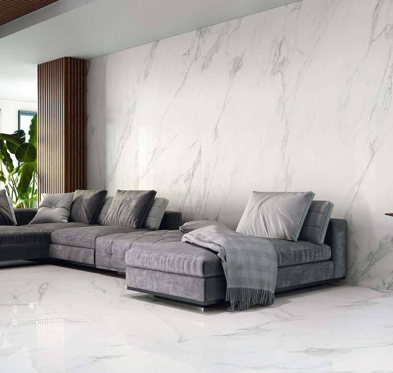 Marmerlook | Vloer-/wandtegel XXL | 120x260 | Glanswit