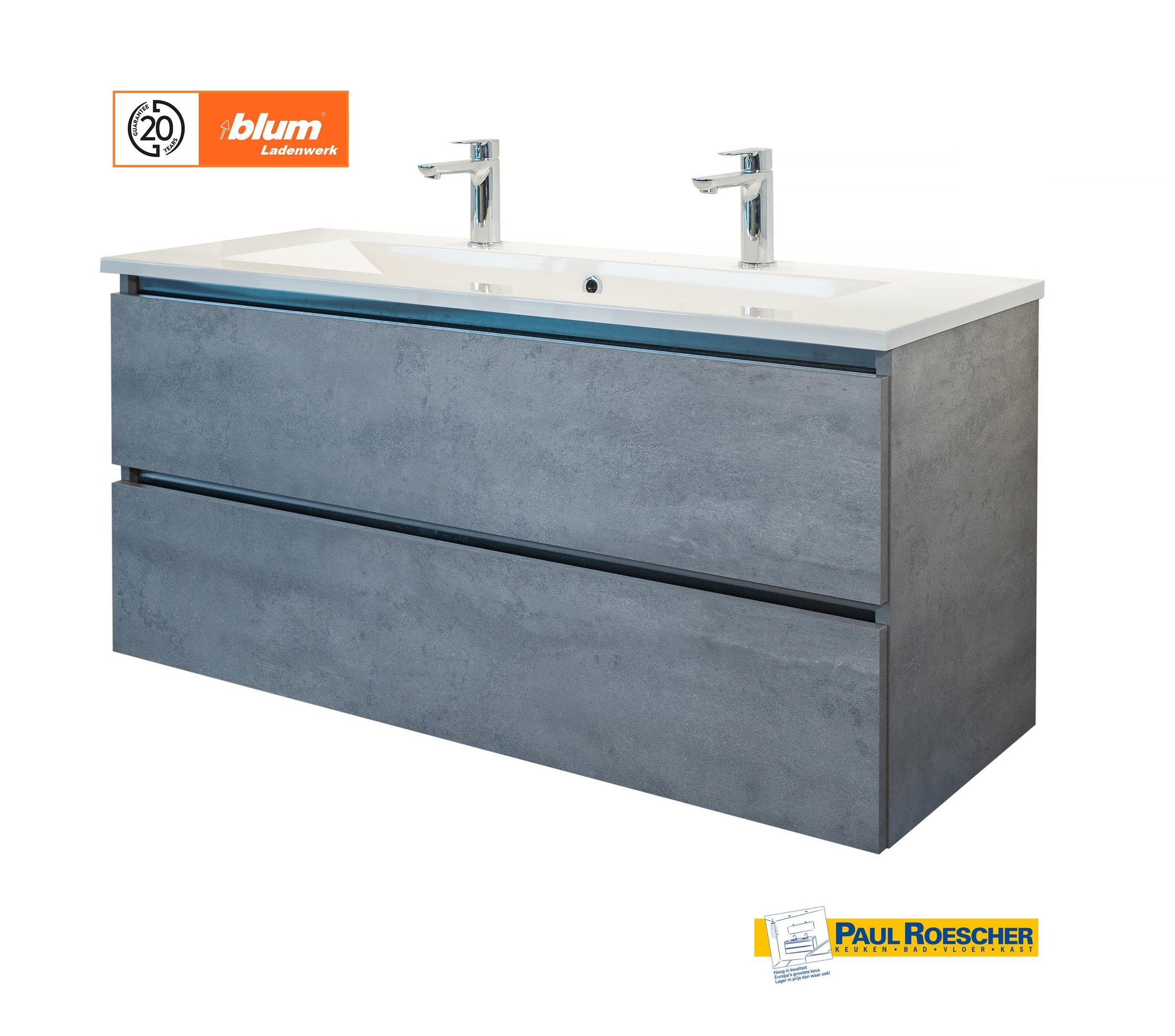 Lagoon | Topkwaliteit | Badkamermeubel dubbel | 120 cm | Betonlook