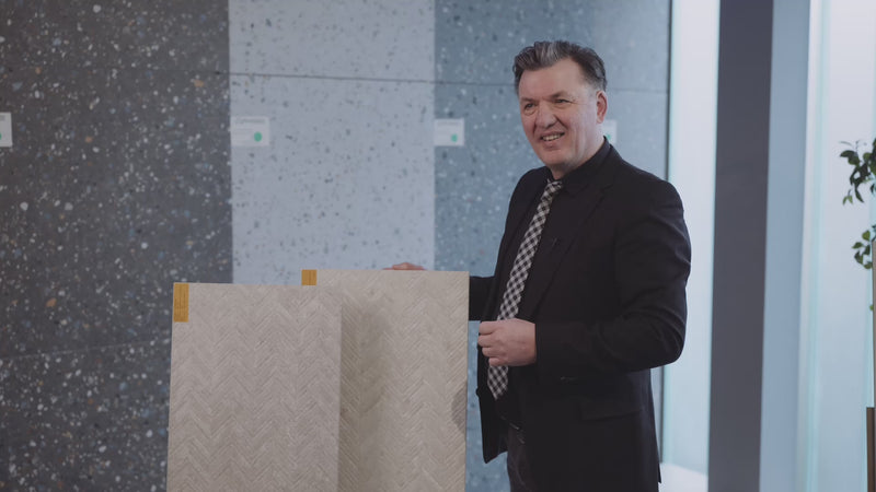 Zandsteenlook | Wandtegel | 40x120 | Decor visgraat reliëf