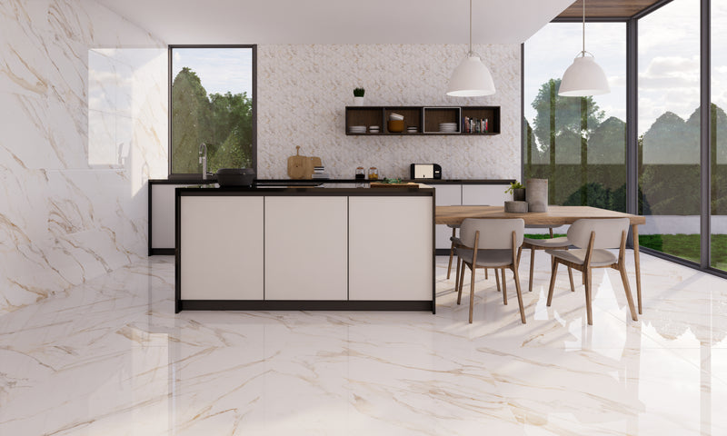 Marmerlook | Vloer/-wandtegel XXL | 60x120 | marmo d'oro glans