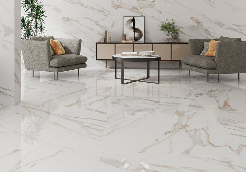 Marmerlook | Vloer-/wandtegel XXL | 160x160 | Marble Gold Polish