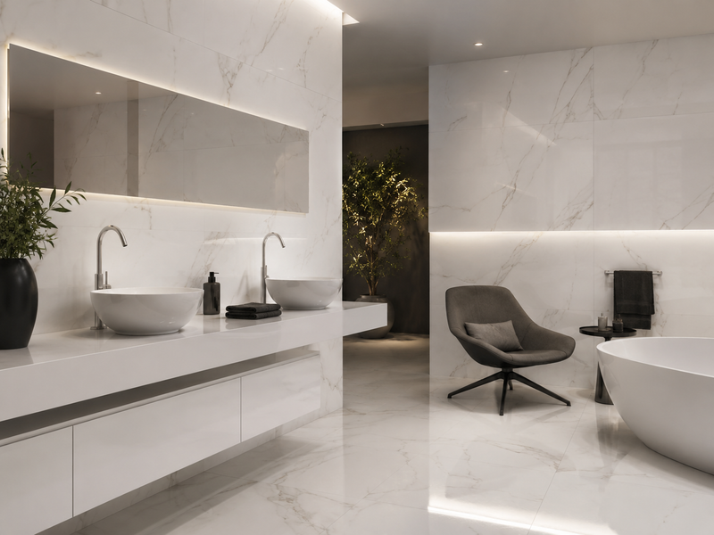 Marmerlook | Vloer-/wandtegel XXL | 60x120 | Calacatta glans Deluxe