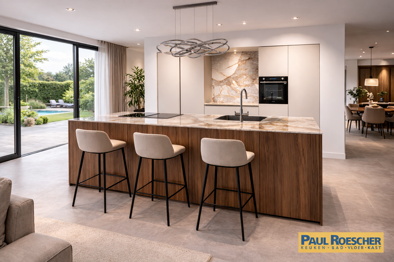 Keuken met hout & crème fronten: strak design