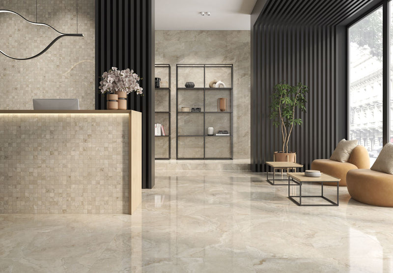 Marmerlook | Vloer/-wandtegel XXL | 60x120 | Seta sand glans