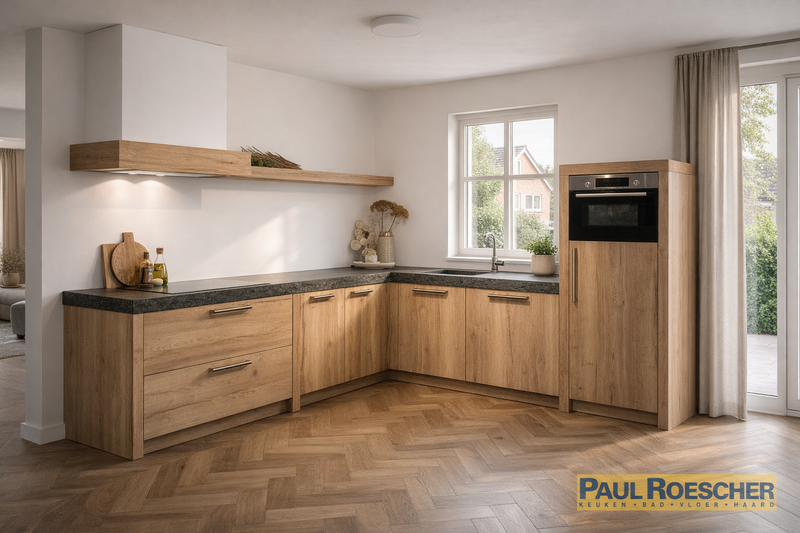 Solide luxe keuken met dik natuurstenen blad