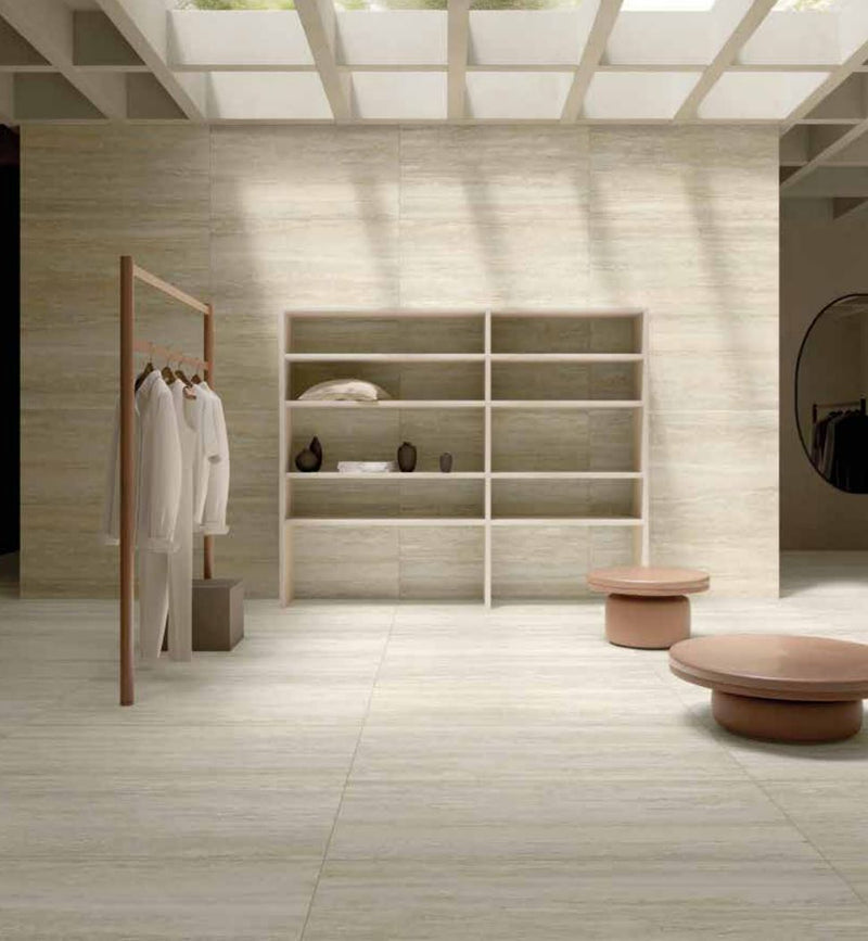 Travertinlook | Vloer-/wandtegel XXL | 60x120 | Avorio