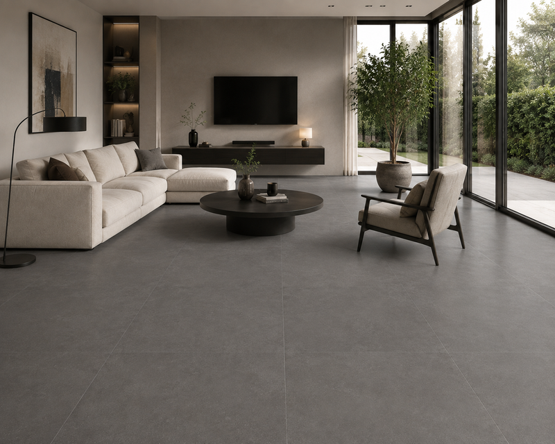Betonlook | Vloertegel | 60x60 | Kleur Donkergrijs